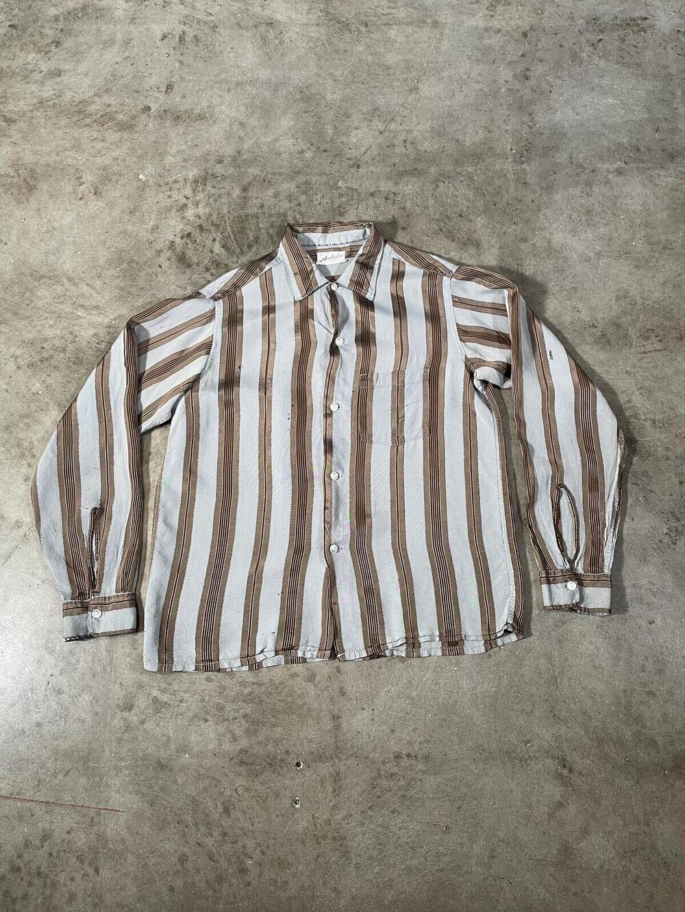 Vintage 40s silk stripe glam rock button up M 21x25